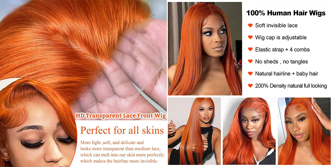 350# Orange Human Hair Wig