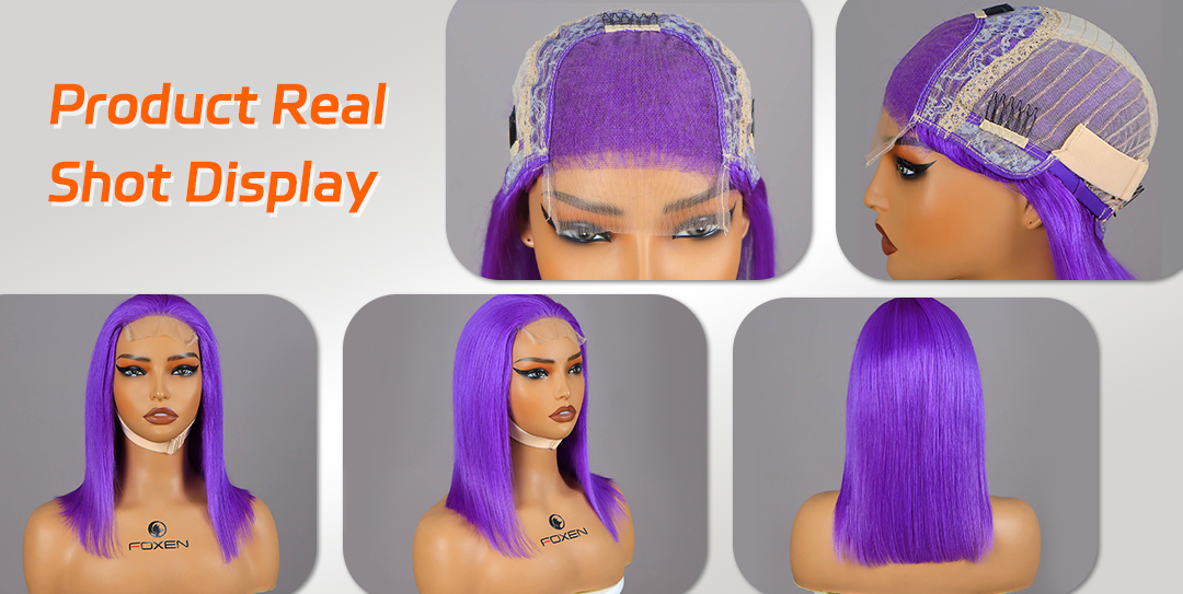 Dark Purple Short Bob Wigs with Bangs for Women