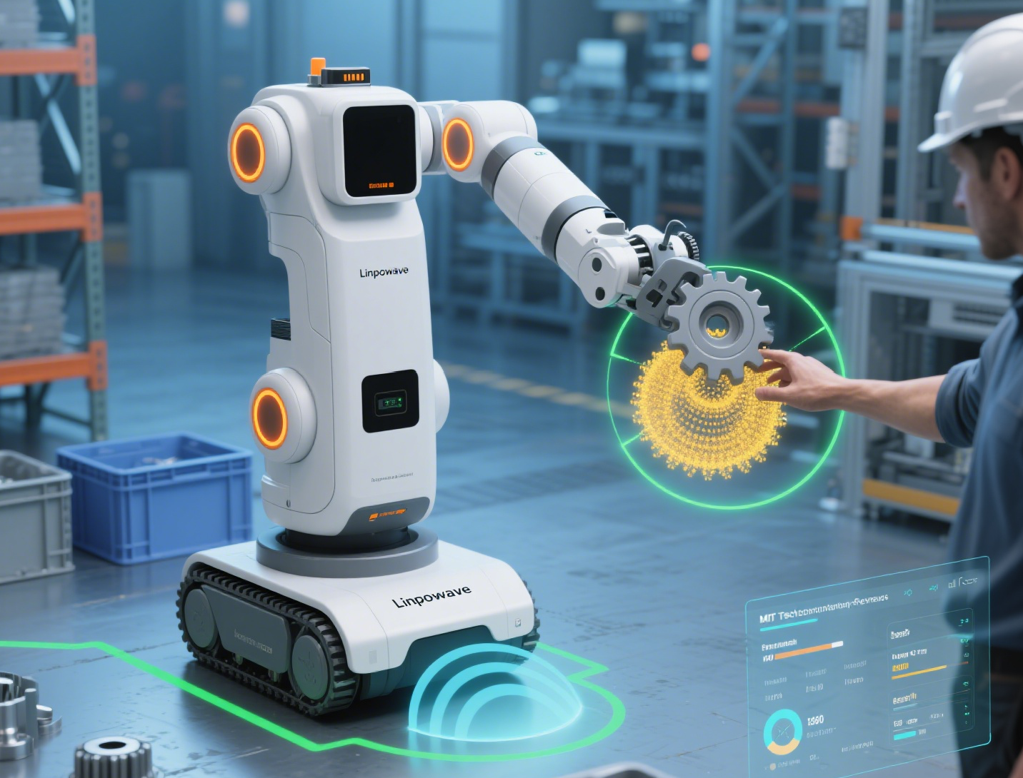 Person standing in a factory with machinery in the background