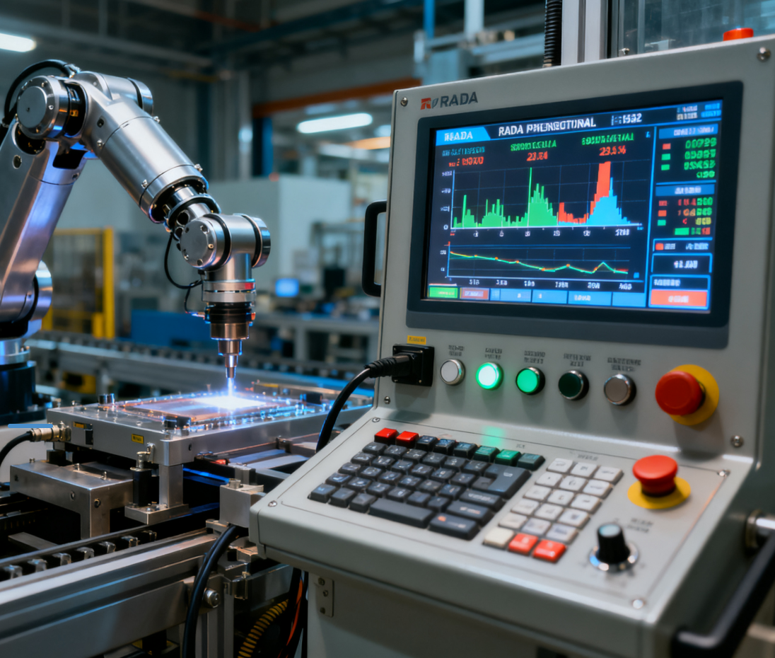 Person standing in a factory with machinery in the background